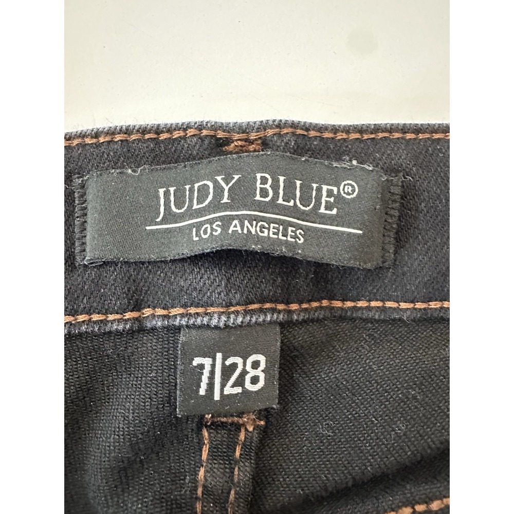 Judy Blue Cropped Straight Jeans Women Size 7 /‎ 28 Raw Hems Black Stretch - Picture 3 of 9